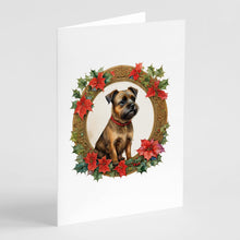 Load image into Gallery viewer, Border Terrier Christmas Flowers Greeting Cards - Blank Note Cards – 8-Pack of Artist-Designed Cards with Envelopes