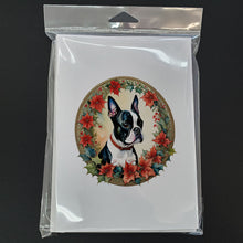 Load image into Gallery viewer, Boston Terrier Christmas Flowers Greeting Cards - Blank Note Cards – 8-Pack of Artist-Designed Cards with Envelopes