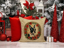 Load image into Gallery viewer, Boston Terrier Christmas Flowers Throw Pillow