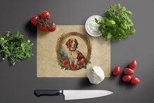 Load image into Gallery viewer, Brittany Spaniel Christmas Flowers Glass Cutting Boards – Durable, Decorative Kitchen Art