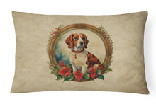 Load image into Gallery viewer, Brittany Spaniel Christmas Flowers Throw Pillow