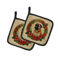 Load image into Gallery viewer, Bullmastiff Christmas Flowers Pot Holders - Set of 2 Decorative Kitchen Helpers | Made in the USA