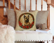 Load image into Gallery viewer, Cairn Terrier Christmas Flowers Throw Pillow - 14x14 Decorative Pillow – Art for Your Home &amp; Patio