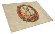 Load image into Gallery viewer, Chihuahua Christmas Flowers Glass Cutting Boards – Durable, Decorative Kitchen Art