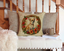 Load image into Gallery viewer, Chihuahua Christmas Flowers Throw Pillow - 14x14 Decorative Pillow – Art for Your Home &amp; Patio