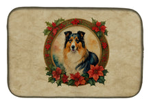 Load image into Gallery viewer, Collie Christmas Flowers Dish Drying Mat