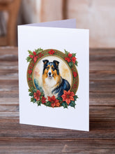 Load image into Gallery viewer, Collie Christmas Flowers Greeting Cards - Blank Note Cards – 8-Pack of Artist-Designed Cards with Envelopes
