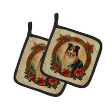 Load image into Gallery viewer, Collie Christmas Flowers Pot Holders - Set of 2 Decorative Kitchen Helpers | Made in the USA