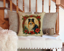 Load image into Gallery viewer, Collie Christmas Flowers Throw Pillow - 14x14 Decorative Pillow – Art for Your Home &amp; Patio