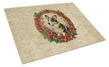 Load image into Gallery viewer, Corgi Christmas Flowers Glass Cutting Boards – Durable, Decorative Kitchen Art