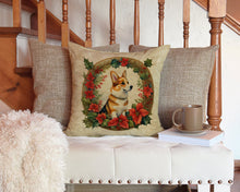 Load image into Gallery viewer, Corgi Christmas Flowers Throw Pillow - 14x14 Decorative Pillow – Art for Your Home &amp; Patio