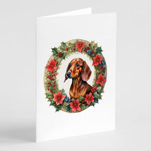 Load image into Gallery viewer, Dachshund Christmas Flowers Greeting Cards - Blank Note Cards – 8-Pack of Artist-Designed Cards with Envelopes