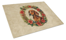 Load image into Gallery viewer, Dachshund Christmas Flowers Glass Cutting Boards – Durable, Decorative Kitchen Art