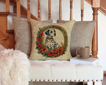 Load image into Gallery viewer, Dalmatian Christmas Flowers Throw Pillow - 14x14 Decorative Pillow – Art for Your Home &amp; Patio