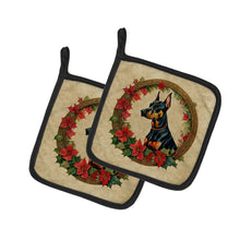 Load image into Gallery viewer, Doberman Pinscher Christmas Flowers Pot Holders - Set of 2 Decorative Kitchen Helpers | Made in the USA