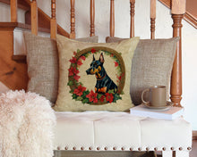Load image into Gallery viewer, Doberman Pinscher Christmas Flowers Throw Pillow - 14x14 Decorative Pillow – Art for Your Home &amp; Patio