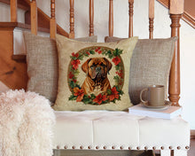 Load image into Gallery viewer, Dogue de Bordeaux Christmas Flowers Throw Pillow - 14x14 Decorative Pillow – Art for Your Home &amp; Patio
