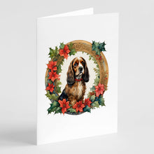 Load image into Gallery viewer, English Cocker Spaniel Christmas Flowers Greeting Cards - Blank Note Cards – 8-Pack of Artist-Designed Cards with Envelopes