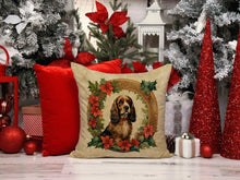 Load image into Gallery viewer, English Cocker Spaniel Christmas Flowers Throw Pillow