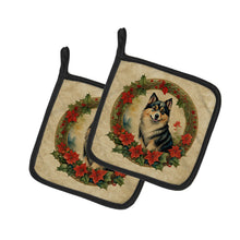 Load image into Gallery viewer, Finnish Lapphund Christmas Flowers Pot Holders - Set of 2 Decorative Kitchen Helpers | Made in the USA