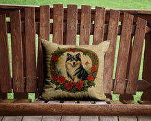 Load image into Gallery viewer, Finnish Lapphund Christmas Flowers Throw Pillow - 14x14 Decorative Pillow – Art for Your Home &amp; Patio