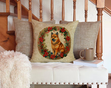 Load image into Gallery viewer, Finnish Spitz Christmas Flowers Throw Pillow - 14x14 Decorative Pillow – Art for Your Home &amp; Patio