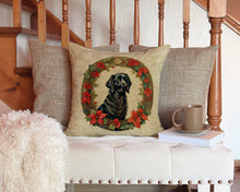 Load image into Gallery viewer, Flat-Coated Retriever Christmas Flowers Throw Pillow - 14x14 Decorative Pillow – Art for Your Home &amp; Patio