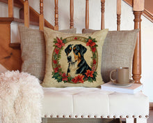Load image into Gallery viewer, Greater Swiss Mountain Dog Christmas Flowers Throw Pillow - 14x14 Decorative Pillow – Art for Your Home &amp; Patio