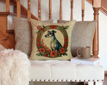 Load image into Gallery viewer, Greyhound Christmas Flowers Throw Pillow - 14x14 Decorative Pillow – Art for Your Home &amp; Patio