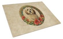 Load image into Gallery viewer, Havanese Christmas Flowers Glass Cutting Boards – Durable, Decorative Kitchen Art