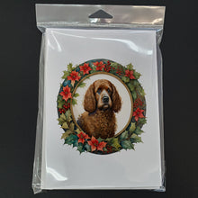 Load image into Gallery viewer, Irish Water Spaniel Christmas Flowers Greeting Cards - Blank Note Cards – 8-Pack of Artist-Designed Cards with Envelopes