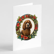 Load image into Gallery viewer, Irish Water Spaniel Christmas Flowers Greeting Cards - Blank Note Cards – 8-Pack of Artist-Designed Cards with Envelopes