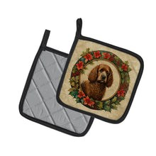 Load image into Gallery viewer, Irish Water Spaniel Christmas Flowers Pot Holders - Set of 2 Decorative Kitchen Helpers | Made in the USA