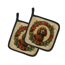 Load image into Gallery viewer, Irish Water Spaniel Christmas Flowers Pot Holders - Set of 2 Decorative Kitchen Helpers | Made in the USA