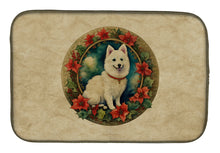 Load image into Gallery viewer, Japanese Spitz Christmas Flowers Dish Drying Mat