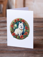 Load image into Gallery viewer, Japanese Spitz Christmas Flowers Greeting Cards - Blank Note Cards – 8-Pack of Artist-Designed Cards with Envelopes