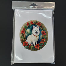 Load image into Gallery viewer, Japanese Spitz Christmas Flowers Greeting Cards - Blank Note Cards – 8-Pack of Artist-Designed Cards with Envelopes