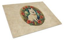 Load image into Gallery viewer, Japanese Spitz Christmas Flowers Glass Cutting Boards – Durable, Decorative Kitchen Art