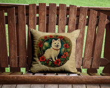 Load image into Gallery viewer, Japanese Spitz Christmas Flowers Throw Pillow - 14x14 Decorative Pillow – Art for Your Home &amp; Patio
