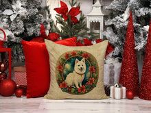 Load image into Gallery viewer, Japanese Spitz Christmas Flowers Throw Pillow