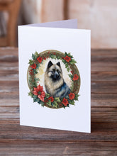 Load image into Gallery viewer, Keeshond Christmas Flowers Greeting Cards - Blank Note Cards – 8-Pack of Artist-Designed Cards with Envelopes