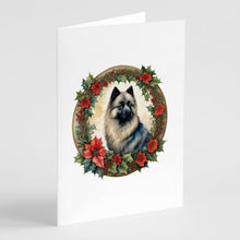 Load image into Gallery viewer, Keeshond Christmas Flowers Greeting Cards - Blank Note Cards – 8-Pack of Artist-Designed Cards with Envelopes