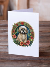 Load image into Gallery viewer, Lhasa Apso Christmas Flowers Greeting Cards - Blank Note Cards – 8-Pack of Artist-Designed Cards with Envelopes
