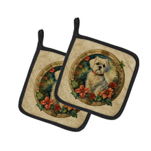 Load image into Gallery viewer, Maltese Christmas Flowers Pot Holders - Set of 2 Decorative Kitchen Helpers | Made in the USA