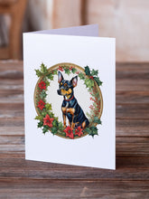 Load image into Gallery viewer, Miniature Pinscher Christmas Flowers Greeting Cards - Blank Note Cards – 8-Pack of Artist-Designed Cards with Envelopes