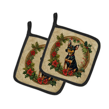 Load image into Gallery viewer, Miniature Pinscher Christmas Flowers Pot Holders - Set of 2 Decorative Kitchen Helpers | Made in the USA