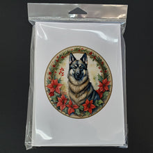 Load image into Gallery viewer, Norwegian Elkhound Christmas Flowers Greeting Cards - Blank Note Cards – 8-Pack of Artist-Designed Cards with Envelopes