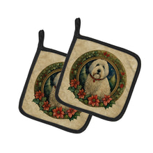 Load image into Gallery viewer, Old English Sheepdog Christmas Flowers Pot Holders - Set of 2 Decorative Kitchen Helpers | Made in the USA