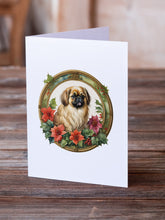 Load image into Gallery viewer, Pekingese Christmas Flowers Greeting Cards - Blank Note Cards – 8-Pack of Artist-Designed Cards with Envelopes