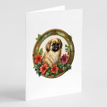 Load image into Gallery viewer, Pekingese Christmas Flowers Greeting Cards - Blank Note Cards – 8-Pack of Artist-Designed Cards with Envelopes